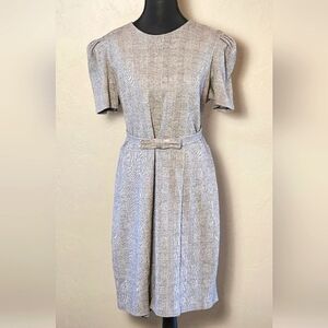 [EXPRESS] Checkered Black & White Puff Shoulder Sheath Dress ○ Belt ○ Lined 《XL》